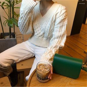 Women's Sweaters 2022 Fall Short Knitted Sweater With Back Waist Tie Twist Cropped Lace Up Pull Women V Neck Vintage Winter Pullovers