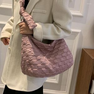 Evening Bags Big Down Feather Padded Shoulder For Women Winter Style Space Cotton Hobo Handbag Lady Large Plaid Crossbody Messenger Bag