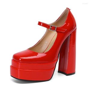 SURES Buty Chunky Heels Platforma Retro Kobiety Pumps Mary Janes Spring Summer Party Wedding Basic Woman Big Size 34-43