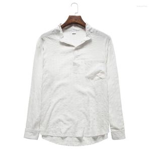 Męskie koszule 2022 Fash Mass Mens Mens Bawełniana lniana dla mężczyzn Vintage Solid Plain Shirt Stand Okoł Henley z długim rękawem