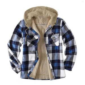 Männer Casual Hemden Mit Kapuze Plaid Für Männer Winter Dicke Samt Gefüttert Flanell Hemd Jacke Camisas De Hombre