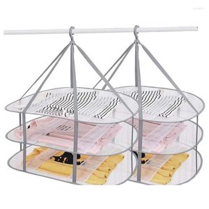 Hangers 3 Layers Foldable Clothes Drying Rack Collapsible Sweater Mesh Hanging Air Dryer