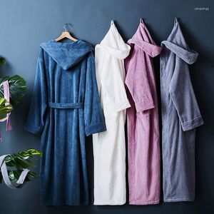 Men's Sleepwear Brand El Home Cotton Bathrobe For Men Women Winter Hooded Terry Towel Robes Male Solid Extended Long Warm Dressing Gown