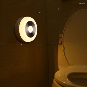 Luzes noturnas Sensor de movimento redondo LED 0,8W Controle de indução humana do corpo USB para escadas corredor do vaso sanitário lâmpada de parede