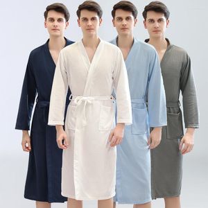 Erkekler pijama waffle Japon erkekler kimono yukata erkekler yaz ince bornoz uzun gecelik pijama kadınlar pembe ter kıyafetleri