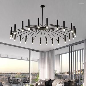 Chandeliers Design Long Chandelier Art LED Slustre Salon Living Room Bedroom Restaurant Foyer Light Home Deco Black Kitchen