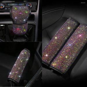 Interior Decorations 3pcs/Set Crystal Diamond Seat Belt Cover & Gear Shift Knob Handbrake Rhinestone Leather Handcraft Car Accessories