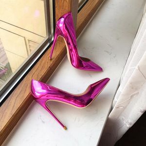 2023 New Glossy Purple Women Shoes Fashion Patent Pointy Toe Red Bottoms High Heel Wedding Party Shoes 8cm 10cm 12cm Customize Ladies Shiny Stiletto Pumps