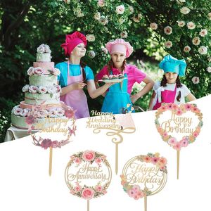 Festliga leveranser Rose Gold Birthday Party Cake Decorating Tools Happy Girl Boy Acrylic Topper Baby Shower dessert Tillbeh￶r