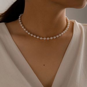 Luxury Pearl Stone Chain Choker Necklace for Women Gold Color Beaded Handmade Adjustable Jewelry Gift Collar