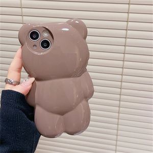 Luxury cases Korean Cute 3D Cartoon Bear Glitter Phone Case For iPhone 14 13 12 11 Pro Max Lovely Animal Glossy Shockproof Soft Cover Funda