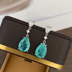 Kolczyki stadnorskie 2022 Trend Paraiba Sapphire Long Drop Pear for Women Blue Oval Geometryczne zaręczyny Walentynki Biżuteria