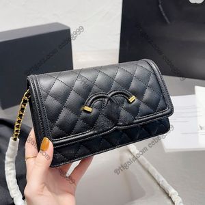 Flap Mini Woc Caviar Designer Bag Wallet Whit Chain Grained Shiny Calfskin Quilted Coin Purses Letter Embroidery Pouches Gold Hardware Handbags Shoulder Women 19cm