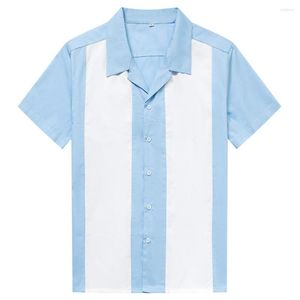 Men's Casual Shirts Blouse Men Blue White Vertical Striped Shirt Men's Designer Short Sleeve Button-Down Dress Camiseta Retro Hombre
