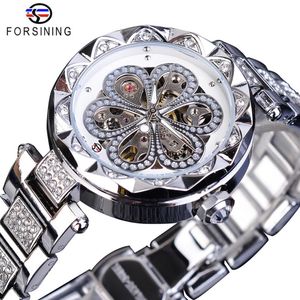 ForSining Fashion Female Watches Mechanical Automatic Womens Watches Top Brand Luxury Diamond Waterproof Stainless Steel Clock2677