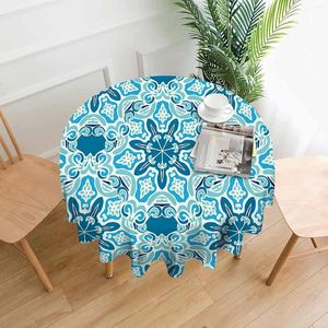 Table Cloth Round Tablecloth Ethnic Floral Abstract Art Bohemia Flower Blue Washable Polyester Cover Decoration