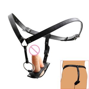 Beauty Items camaTech PU Leather sexy Butt Plug and Dildo Harness Belt Male Chastity Device Panties Bondage with Penis Cock Ring For Men Women