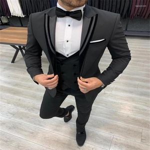 Men's Suits 3 Pieces Black Men Custom Made Wedding Tuexdo Lapel Royal Modern Fit Slim Business Costumes Hommes Formal Party Suit