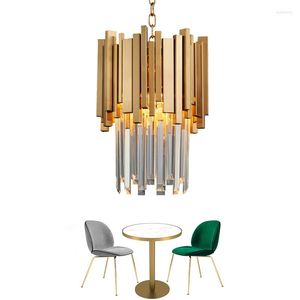 Pendant Lamps Modern Gold Stainless Steel Crystal Chandelier Small Round Light Suspension Lamp Dining Room Bedroom LED Fixtures