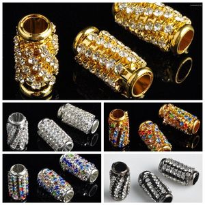 Beads 15mm 20mm Paved Crystal Rhinestone Metal Tube Bracelet Connector Charm For Jewelry Making DIY