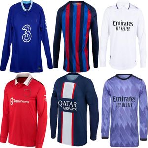 قمصان طويلة الأكمام 2022 2023 ريال مدريد لكرة القدم المنزل 22 23 أزواج برشلونة Camisetas قميص كرة القدم الرجال كيت S-4XL