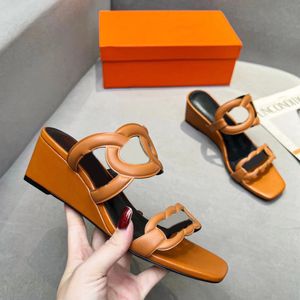 Designer Women's high-heeled Slippers Sexy Wedge heels leather party fashion Summer Sandals 6cm size 35-43