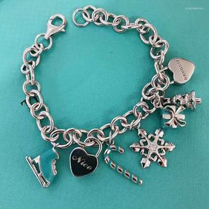 Braccialetti con ciondoli Bracciali Braccialetti Gioielli S925 Argento Donna Cuore d'amore Nice Daught Confezione regalo Ciondolo albero Bracciale con ciondoli per Natale