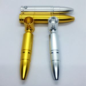 Mini Smoking Gold Silver Aluminium Alloy Bullet Cartridge Style Pipes Dry Herb Tobacco Filter Portable Removable Tube Handpipes Cigarette Holder DHL