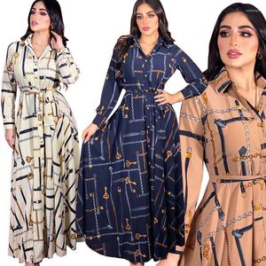 Abbigliamento etnico Moda musulmana per le donne Estate Stile modesto Slim manica lunga Vita alta Camicie allacciate Abiti Abito da donna Abaya