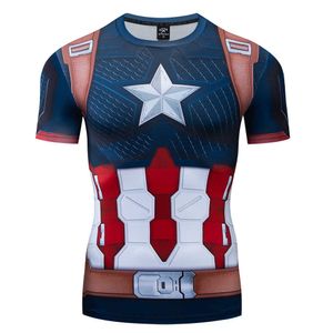 Herren-Lauf-T-Shirt, kurzärmelig, Sport, Superheld, Captain America, 3D-Kompressions-T-Shirt, schnell trocknend, Fiess-Oberteil