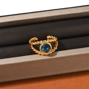 Ins New Japanese/Korean Inlaid Light Blue Gem Fried Dough Twist Ring Simple Retro Fashion Sweet Jewelry Accessories