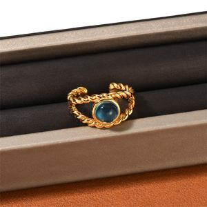 Ins New Japanese/Korean Intarsied Light Blue Gem Fried Dough Twist Ring Simple Retro Fashion Sweet Jewelry Accessories