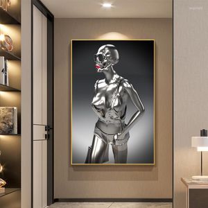 Målningar röda läppar metall kvinnor skulptur konst canvas målar vägg affischer och tryck sexig tjej staty bild vardagsrum dekor