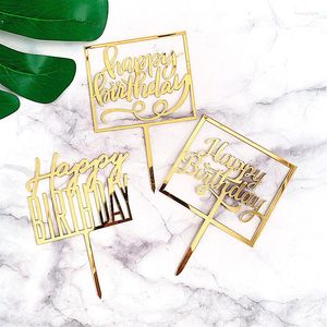 Festive Supplies INS Happy Birthday Acrylic Cake Topper Gold Frame For Boys Kids Party Decorations Baby Shower