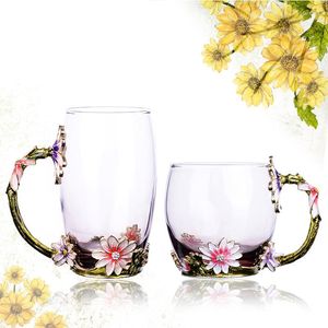 Kubki Enamel Kolor woda kubek kwiat Zestaw Teacup Zestaw Szklany Koreański Kryształowe Mleko Europejskie miłośnik kawy Prezent