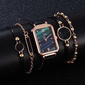 5st Set Fashion Watch for Women Square Leather Lady Armband Watches Quartz Wrist Watch Women Black Clock Reloj Drop312d