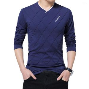 Men's T Shirts Casual Men T-shirt Solid Color Long Sleeve Skin-friendly Top Letter Rhombus Decor Pullover Accessory For Going Out