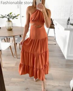 Casual Dresses Women Elegant Halter Backless Sleeveless Maxi Dress