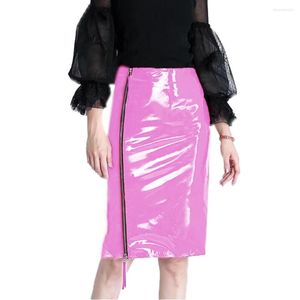 Skirts Latex Sexy Mini Party Skirt Seamless Zip Hole Slits Slim Pencil Summer 2022 Fashion Temperament Japan Style