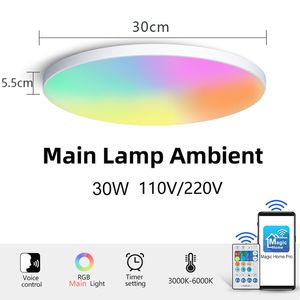 RGB Smart Lamp led takljus med Alexa Google Voice Control App Remote Control Ultratin för rum sovrummet