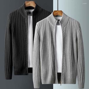 Men's Sweaters Autumn Winter Zipper Half High Collar Knitted Solid Coat Korean Fashion Cotton Blend Cardigan Chic Jumper