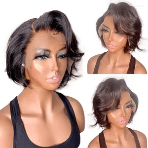 Perucas dianteiras de renda curta de renda 13x4x1 pixie de cabelo humano sraight brasileiro cortado para mulheres negras ULAMAZ