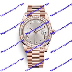 Högkvalitetsherrklocka 2813 Automatisk maskin M228345 Titta på 40mm Silver Rom Dial Diamond Bezel Rose Gold Rostfritt stål Armbandsur Kalender Displayklockor