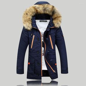 Men's Down Winter Thick Warm Jacket Fur Collar Hooded Parkas Outdoor Windproof Outerwear Coats Multi-Pocket Casual Padded