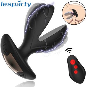 Sk￶nhetsartiklar Anal Expander Plug med Electric Shock Pulse Vibrator Prostate Massager f￶r m￤n Remote Control Anal Stimulation Sexiga leksaker Par