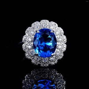 Cluster Rings Luxury Jewelry Inlaid With Oval Zircon Open Ring Female Pink/Blue/Yellow Imitated Sapphires Engagement Wedding Stone