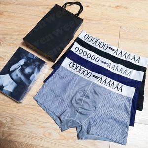 Mutande da boxer sexy in mesh hollow per uomo Designer Letter Intimo da boxer da uomo Mutande elastiche traspiranti 3 pezzi con scatola