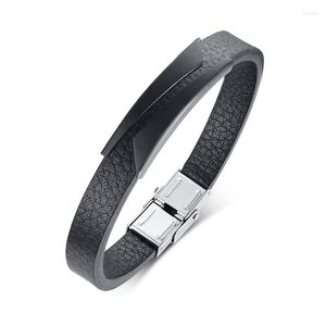 Bangle Stylish Geometric Matte Stainless Steel Bar Leather Bracelets For Men Adjustable Casual Sport Gents Pulseira Wristband B00283