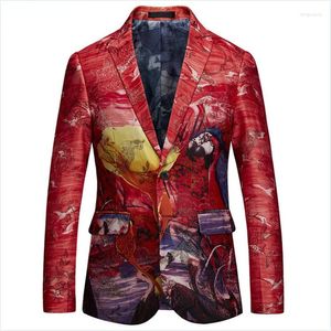 Men's Suits Men's Red Purple Jacquard One Button Suit Jacket Business Casual Small Piece Stage Performance Large