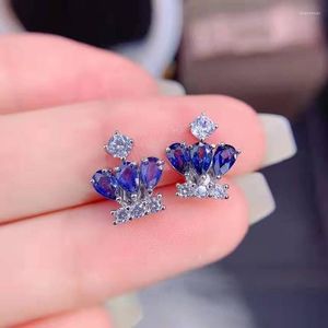 Orecchini con perno Corona abbagliante per le donne Moda coreana Estetica Cristallo blu Accessori per orecchie delicati Orecchini regalo gioielli KAE224